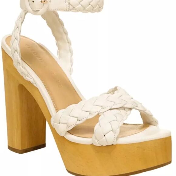 VERONICA BEARD Gael Woven Leather Ankle Strap Wooden Platform Sandals NWT $395 - Picture 6 of 9